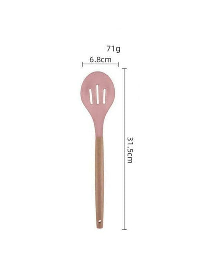 P-Plus International Silicone Cooking Spoon BPA Free 480°F Heat-Resistant Rubber Non-Stick Slotted Spoon for Mixing (pack of 2 - Pink) - HalfPe