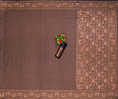 AXONIT Regal Black Banarasi Silk Saree with Floral Antique Zari Weave