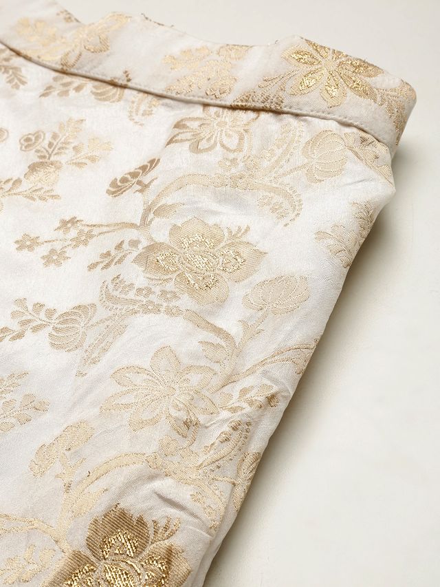 Bollywood Vogue Ready To Wear White Jacquard N Wine Art Silk Skirt Set