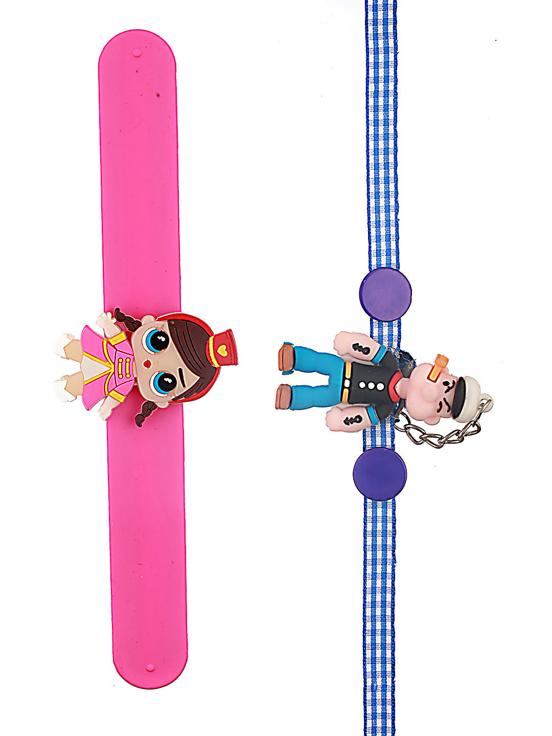 Set Of 2 Popeye Cartoon & Girl Band Kids Rakhi With Roli & Chawal