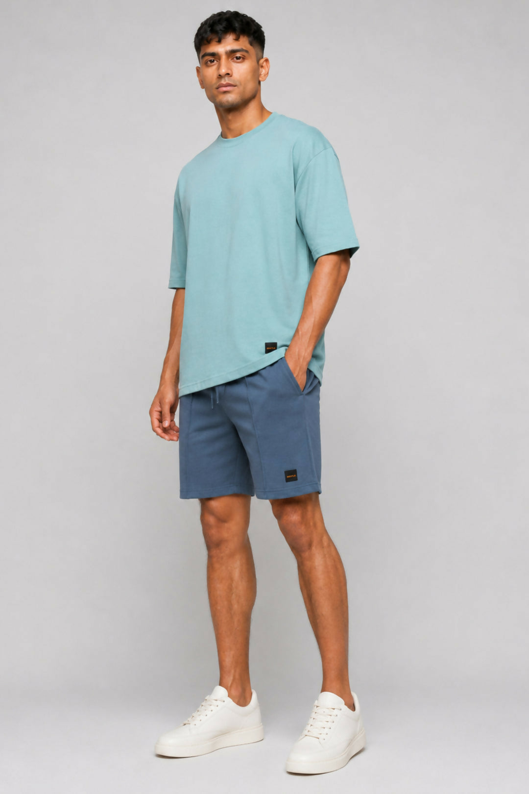 HUSTLE Men's Crew Neck Relaxed Fit T-Shirt – Mint Blue(relax fit)