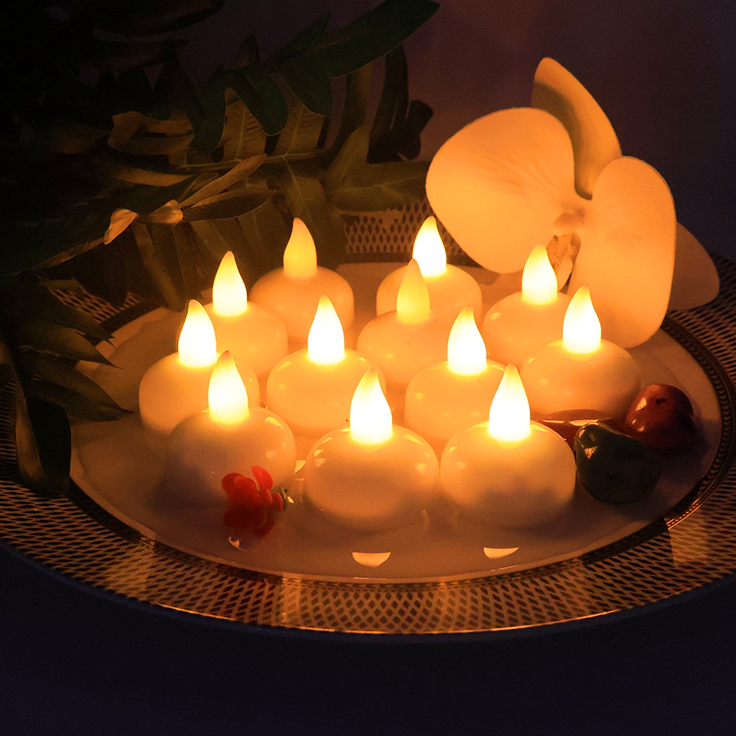 LED Floating Lotus Water Sensor Candles with Automatic On/Off Flameless Decorative Lights (12 Pc)