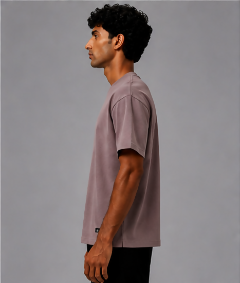 HUSTLE Men's Crew Neck Oversized Fit T-Shirt – Mauve Pink(oversized fit)
