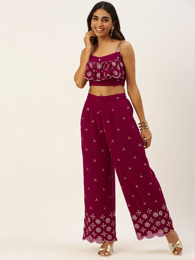 Bollywood Vogue Ready To Wear Pink Embroidered Co Ords Set