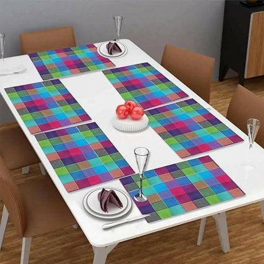 Lushomes Table Mat, Multi Checks Design Dining Table Mat (Pack of 6, 13x18 Inches, 33x48 Cms - Multicolour) - HalfPe