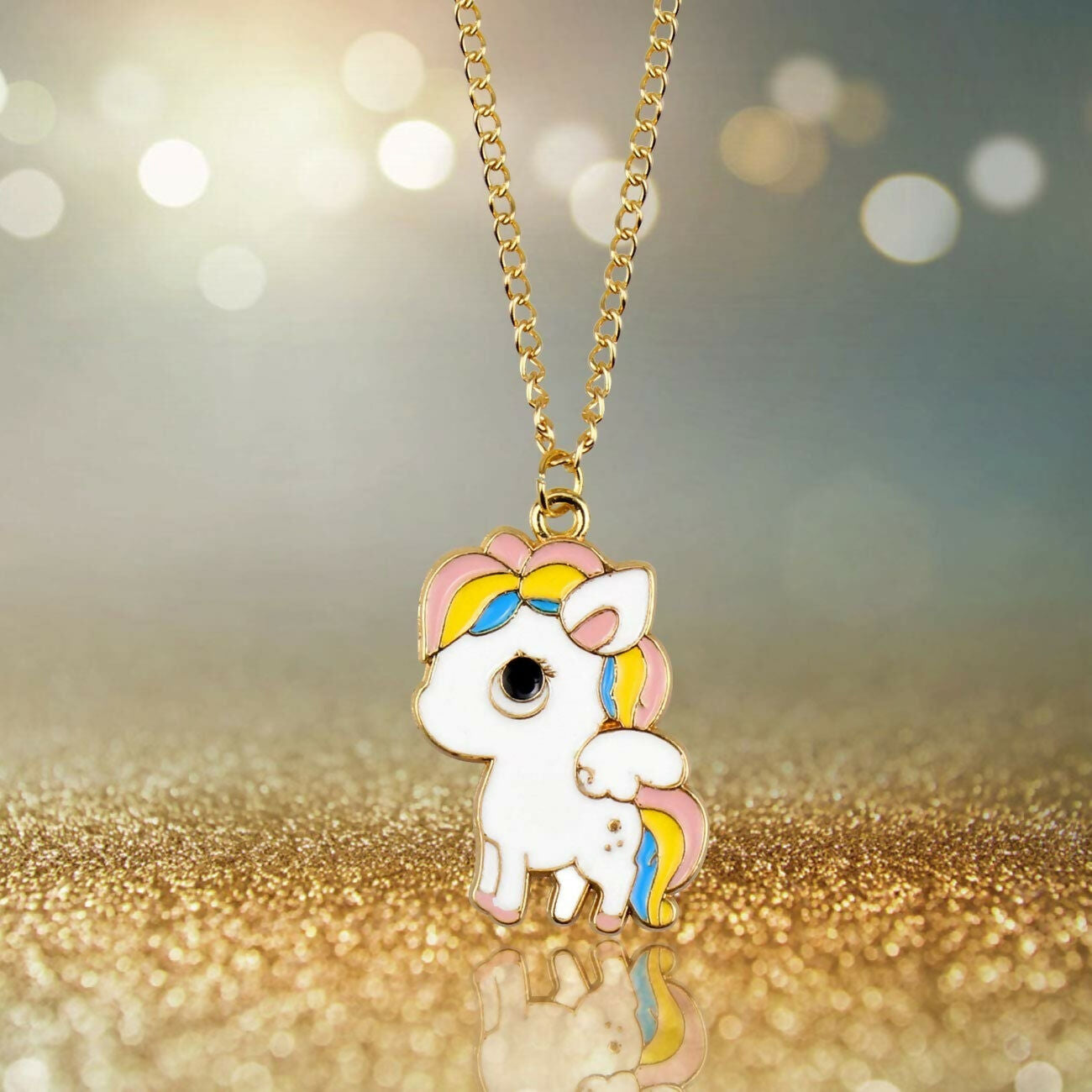 Cute Gold-Plated Necklace Set with Swan & Unicorn Pendant Combo for Women & Girls pinapes