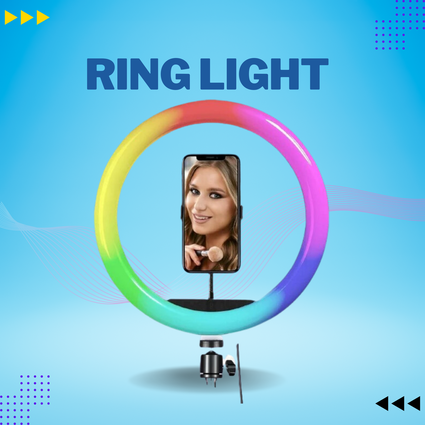 8" RGB Ring Light with adjustable Stand & Phone Holder (USB Powered)