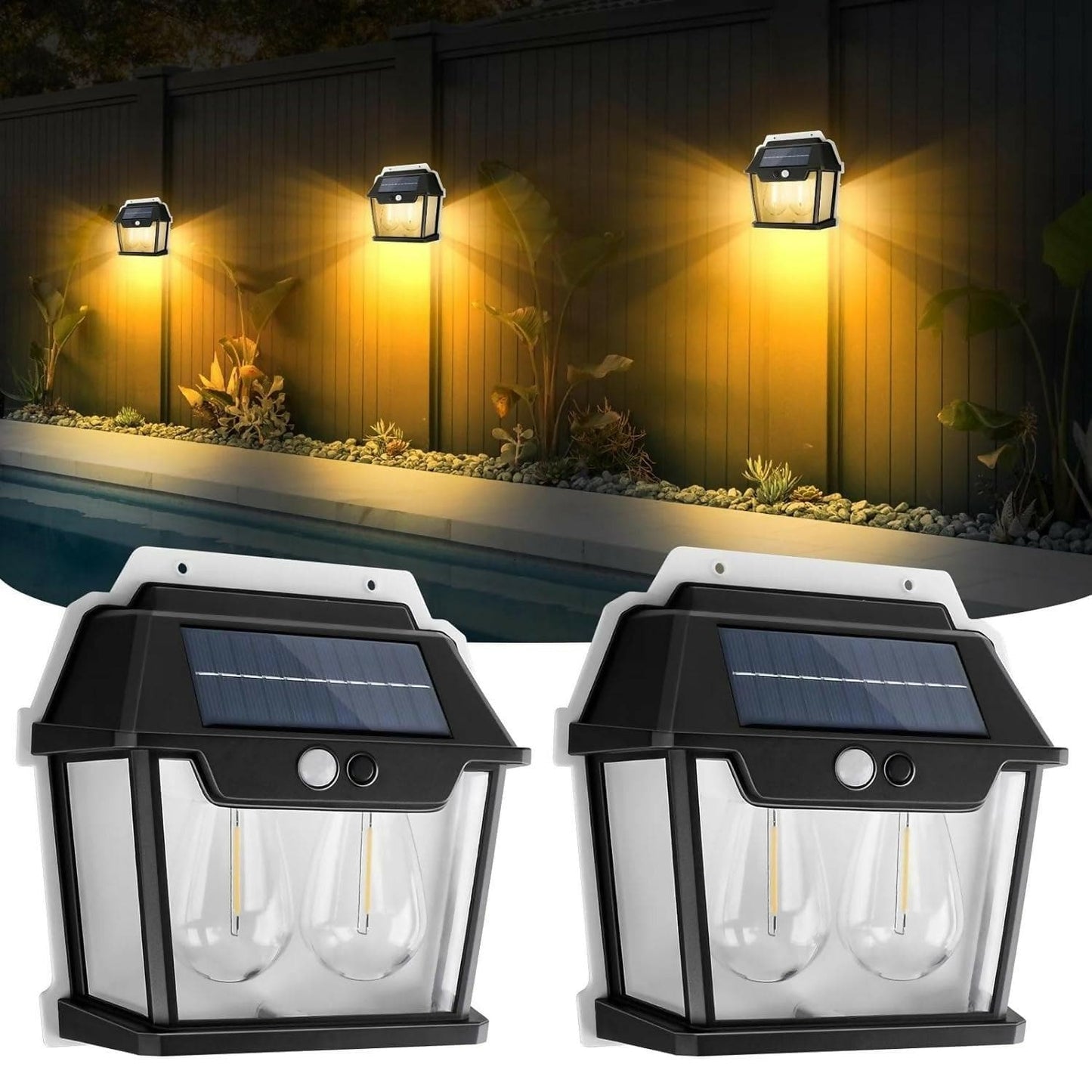 Solar Wall Lights Outdoor Waterproof Led Tungsten Filament Bulb Human Induction 3 Modes (2 bulbs) - HalfPe