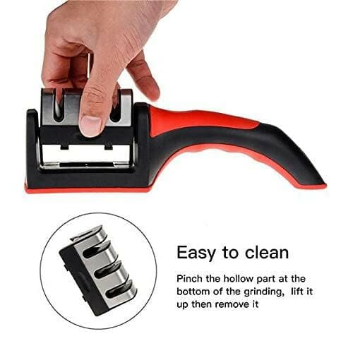 Manual Knife Sharpener 3 Stage Sharpening Tool for Ceramic Knife and Steel Knives (Black&Red) - HalfPe