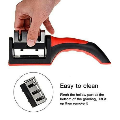 Manual Knife Sharpener 3 Stage Sharpening Tool for Ceramic Knife and Steel Knives (Black&Red) - HalfPe