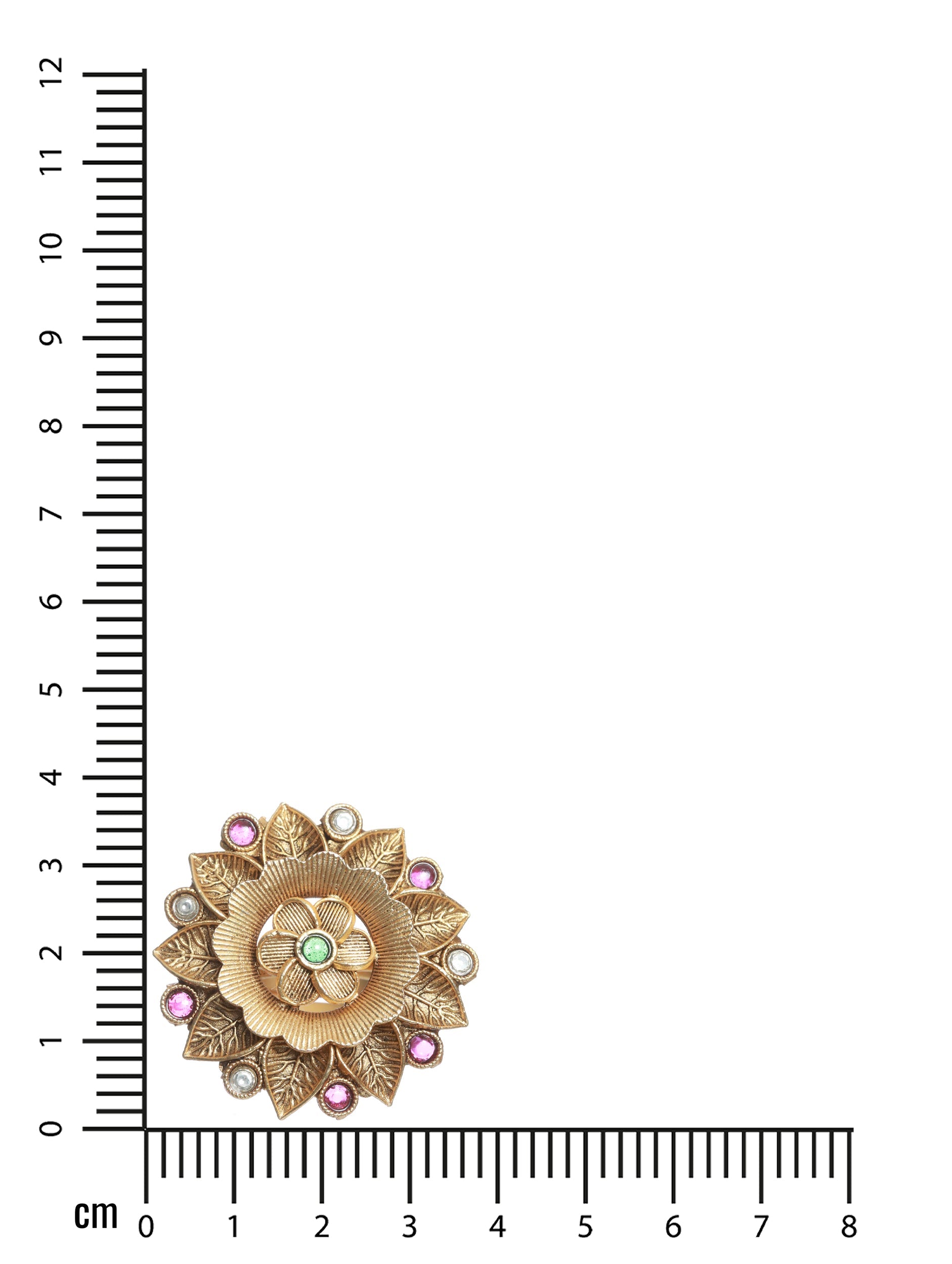 Gold-Plated Pink & White Stone Studded Antique Finger Ring