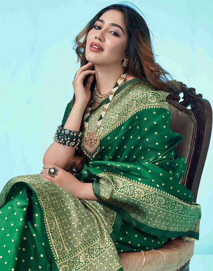 AXONIT Heritage Jacquard Saree with Heavy Golden Brocade Border