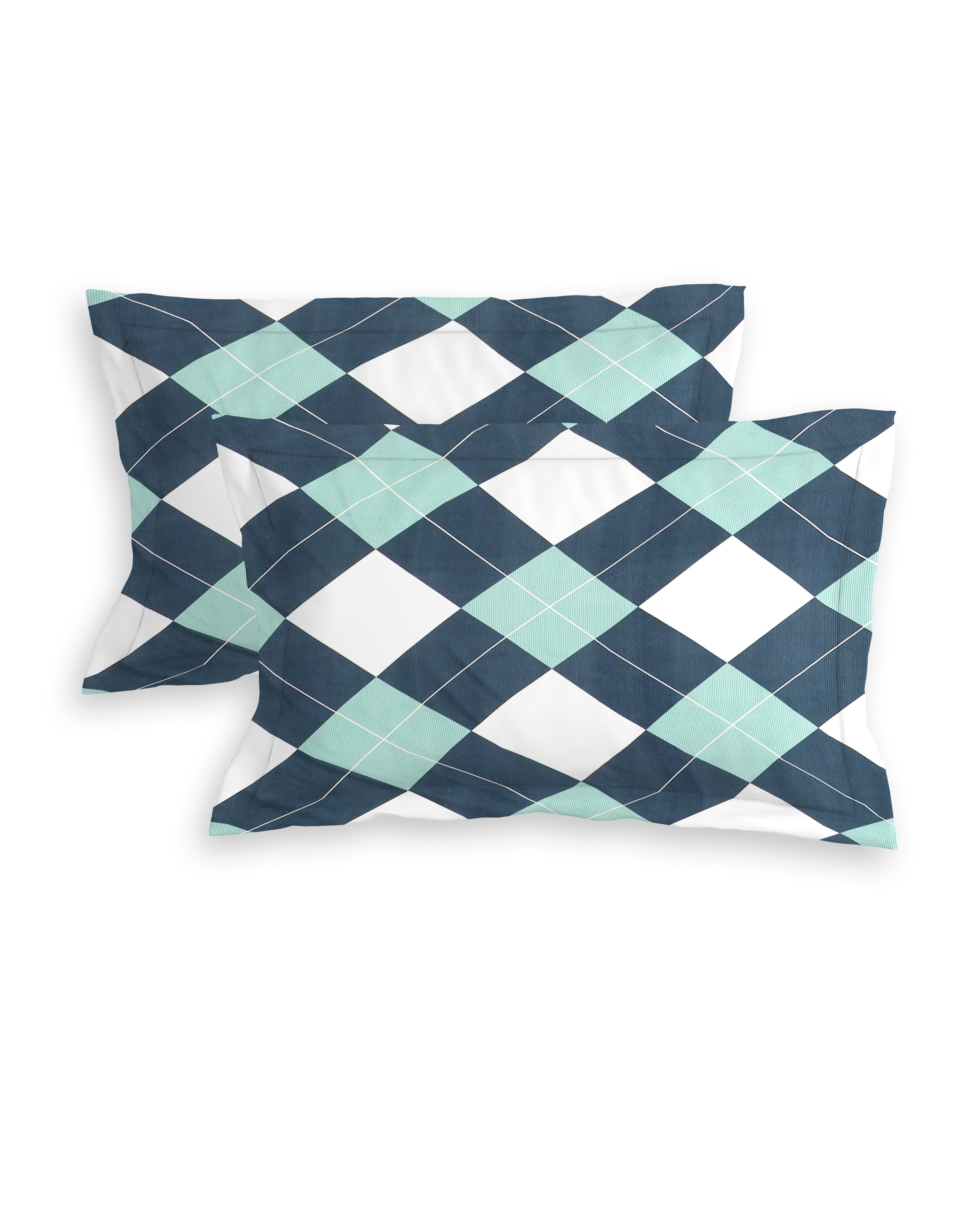 Rome Collection Cotton 220 TC Fitted Queen Bedsheet with 2 Pillow Covers - Blue