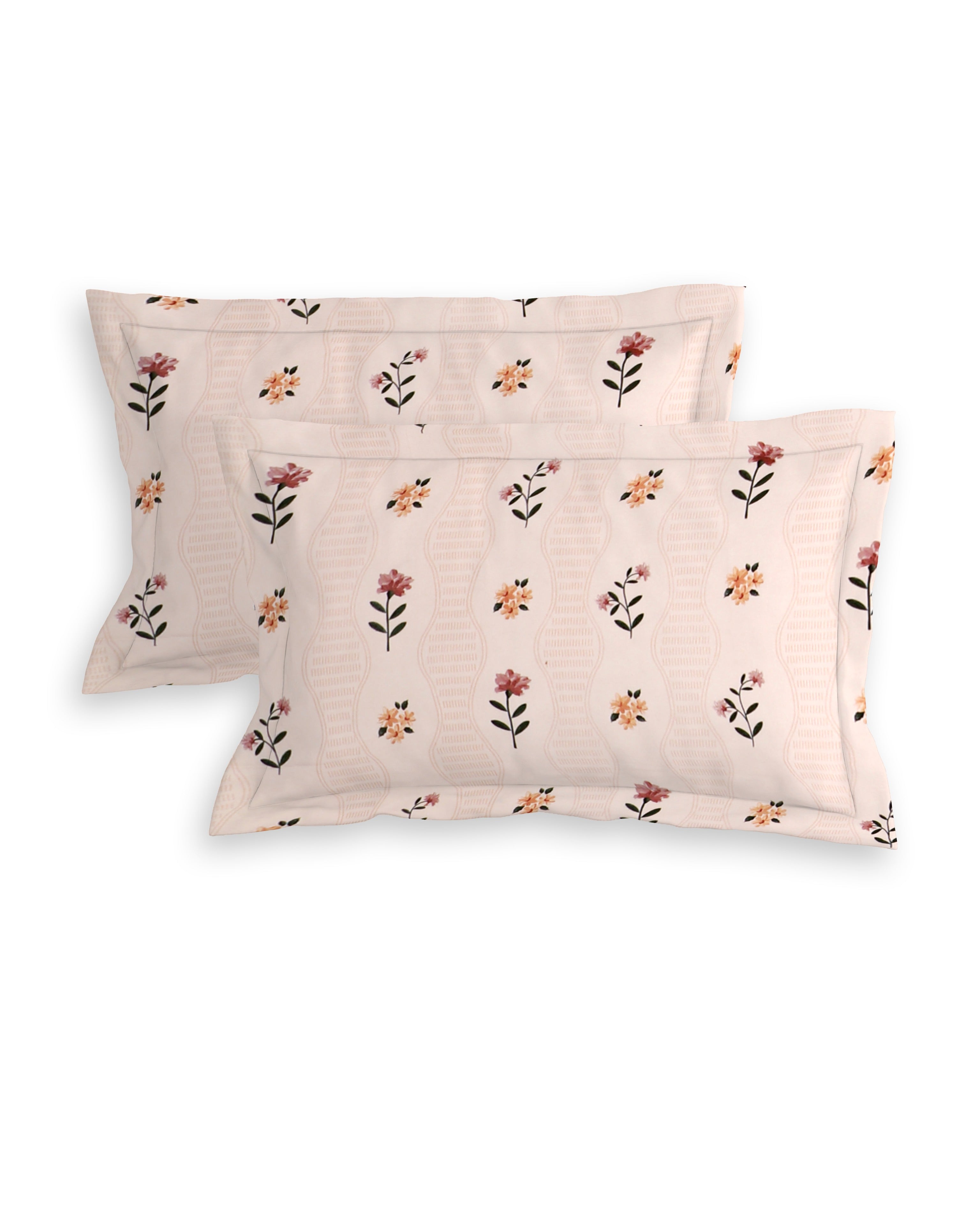 Rome Collection Cotton 220 TC Fitted Queen Bedsheet with 2 Pillow Covers - Beige