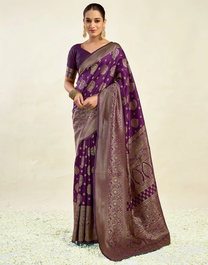 AXONIT Royal Jacquard Saree with Golden Zari Butta & Brocade Border
