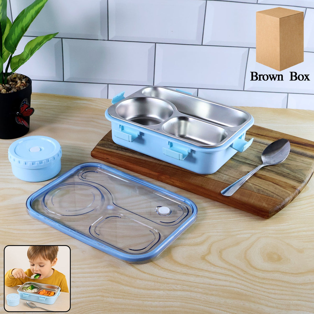 Premium Stainless Steel Compartment Lunch Box 1 Set HP DD