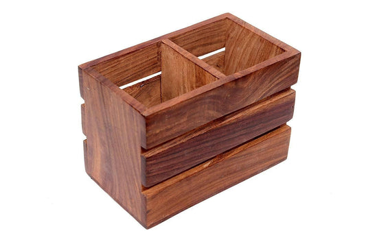 Wooden Cutlery Caddy Double Holder Box (Single Piece) - HalfPe