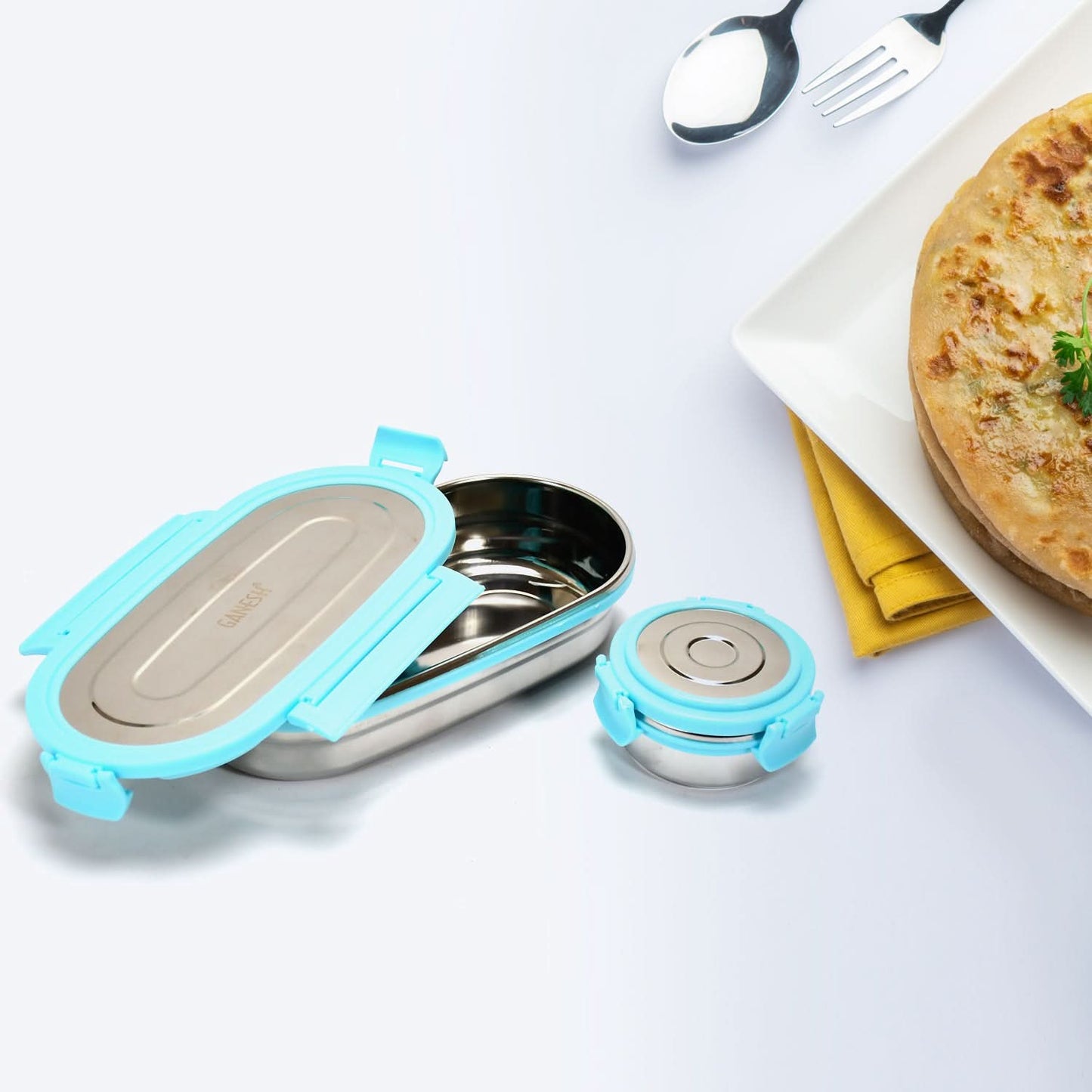 Ganesh Stainless Steel Lunch Box Set – 2-Piece Tiffin for Kids & School Use