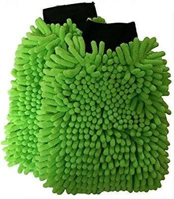 Microfibre Car Wash mitt for Cleaning and Dusting Cleaning Gloves (2 PCS Singleingle Sided, Extra Large Green) - HalfPe