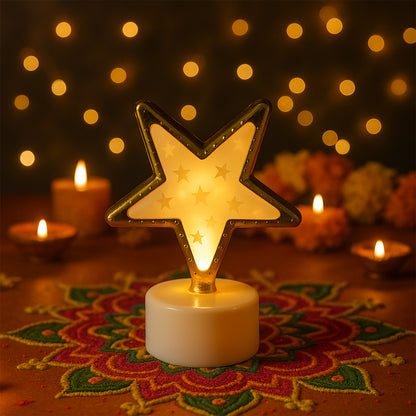 Decorative Star Shaped Flameless Led Candles Flickering Light for Home Décor& Festivals(4 Pc)
