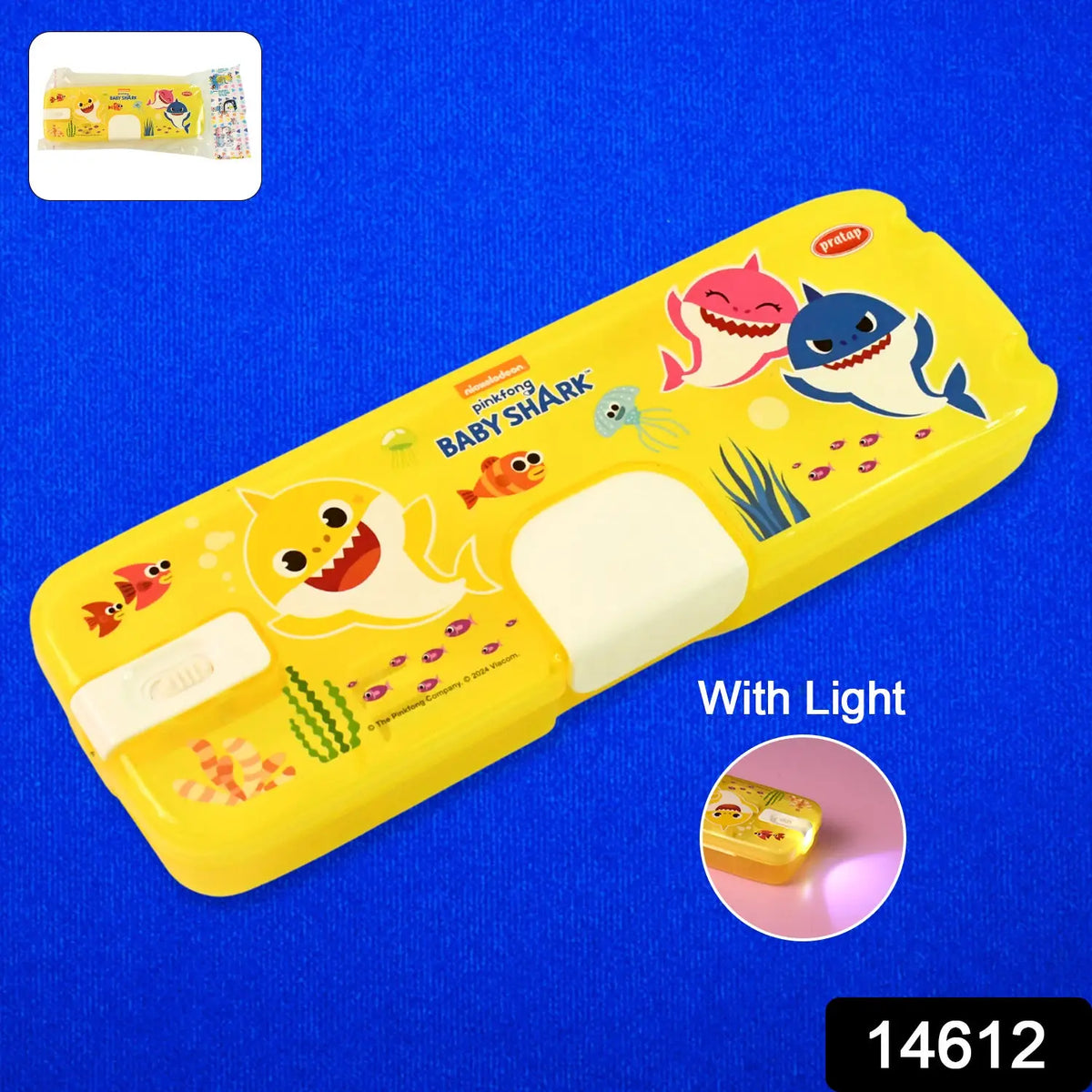 Plastic Pencil Box with LED Light & Cartoon Print – 1 Pc Dual Compartment Stationery Organizer Case for Kids HP DD