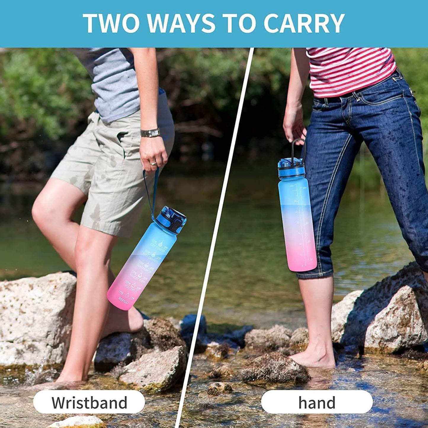 Motivational Water Bottle With Straw  Time Marker