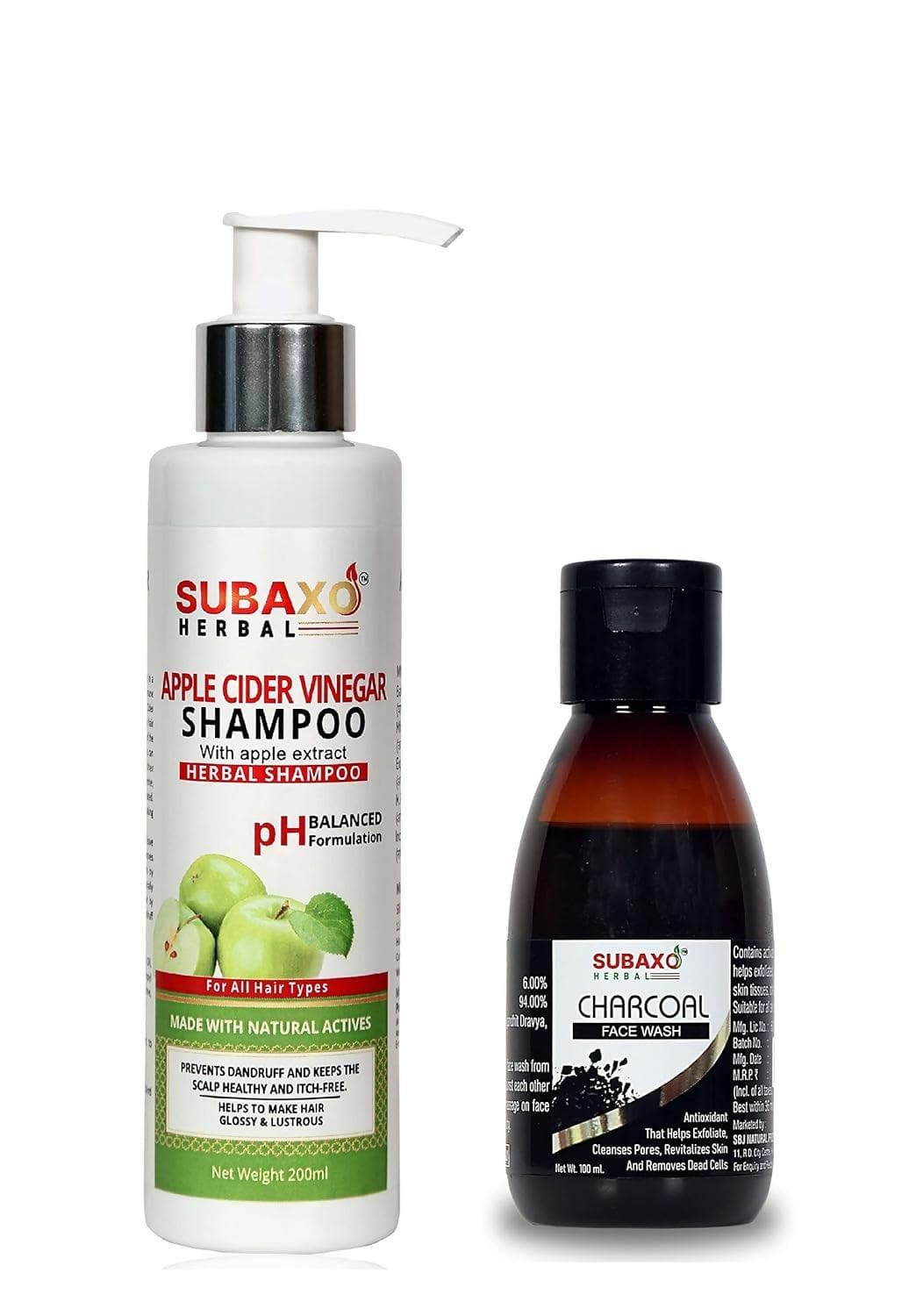 SUBAX Apple Cider Vinegar Shampoo(200 ml) and Charcoal Herbal Face Wash (100ml) combo - HalfPe