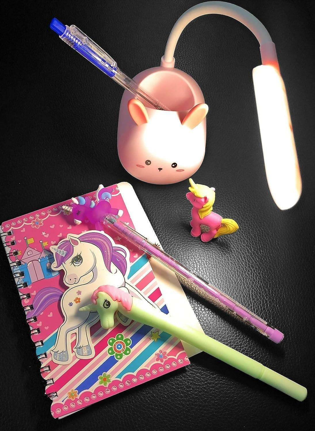 Unicorn Theme Led Desk Lamp , Stack Pencil , Gel Pen , Mini Spiral Diary - HalfPe