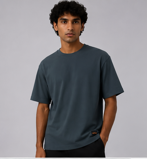HUSTLE Men's Crew Neck Relax Fit Tees - Charcol Gray