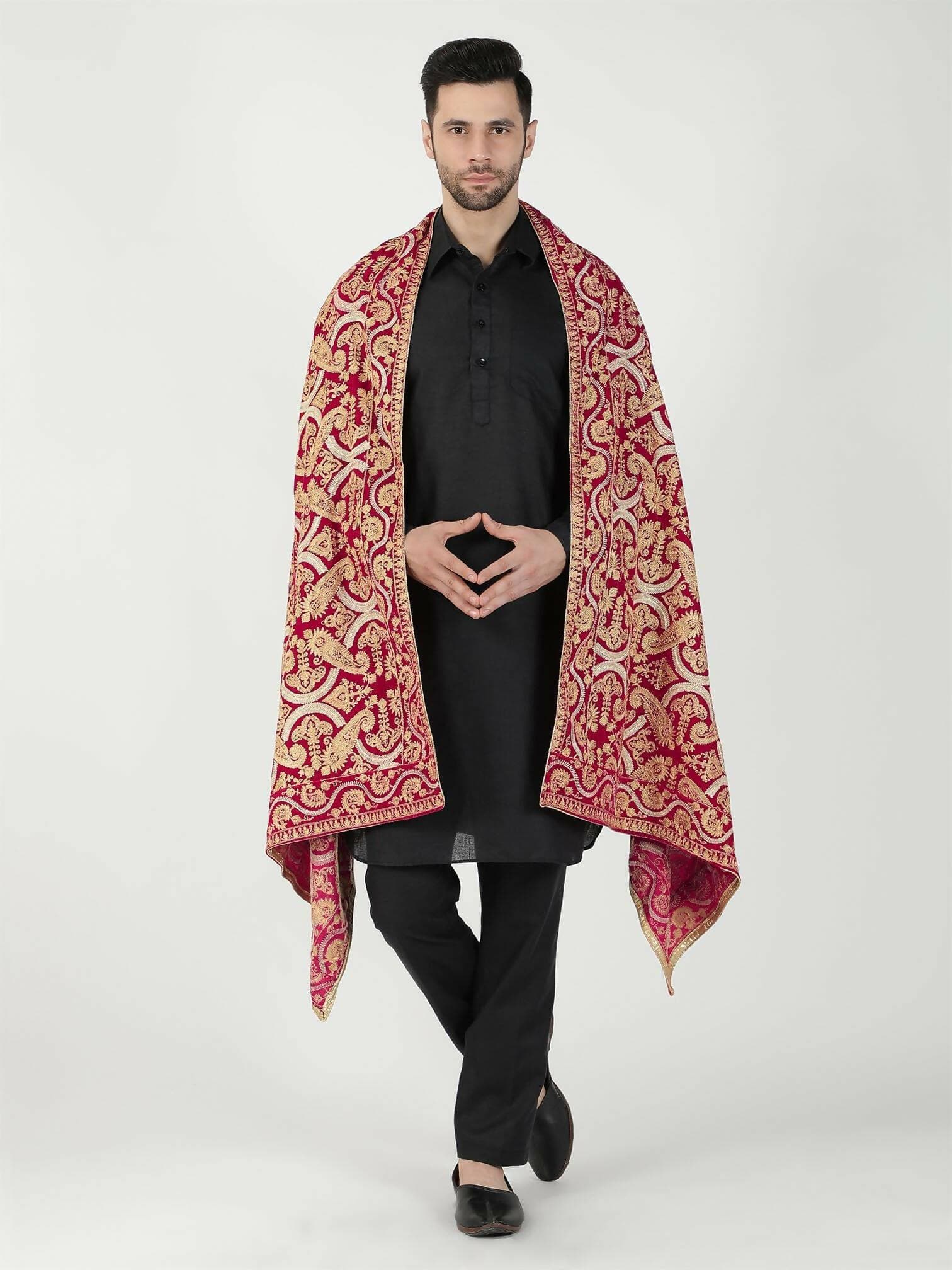 Paisley Patterned Embroidered Velvet Shawl - HalfPe