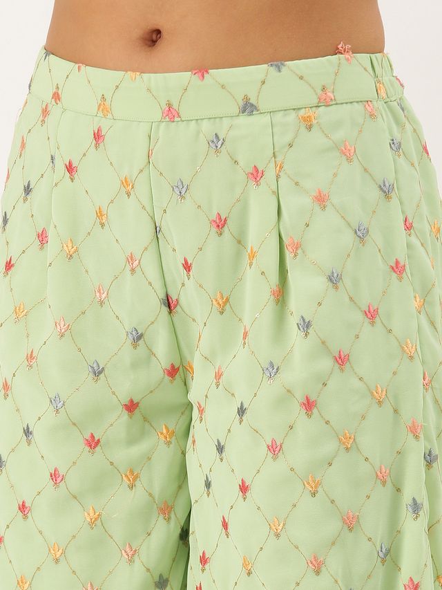 Bollywood Vogue Ready To Wear Green Embroidered Georgette Palazzo sets