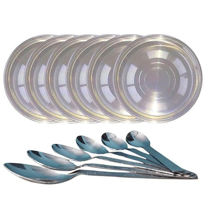 SHINI LIFESTYLE Halwa Plate Dish/breakfast plate 6pc with spoon set Dinner Plate (Pack of 12) - HalfPe