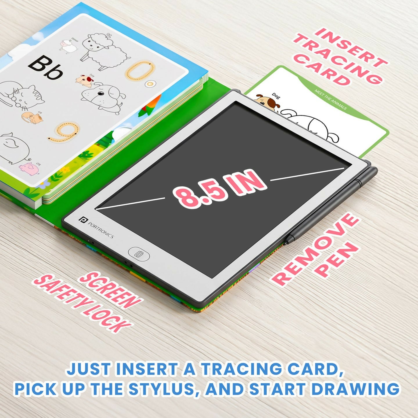 Portronics Draw Buddy Interactive LCD Tracing & Learning Tablet with 40 Activities, Pressure-Sensitive Writing & Screen Lock – Portable Learning Kit