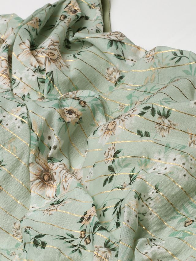 Bollywood Vogue Ready To Wear Green Muslin Digital Printed Gown