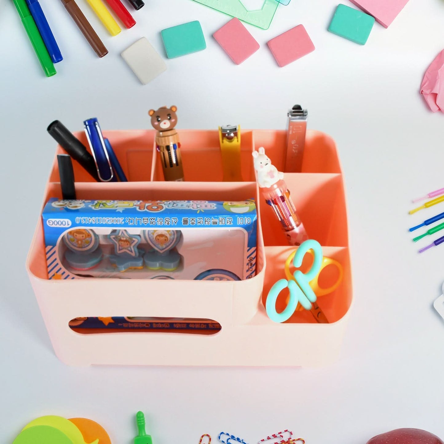 Multi-Function Desk Organizer with Tissue Holder – 6 Compartments for Home & Office