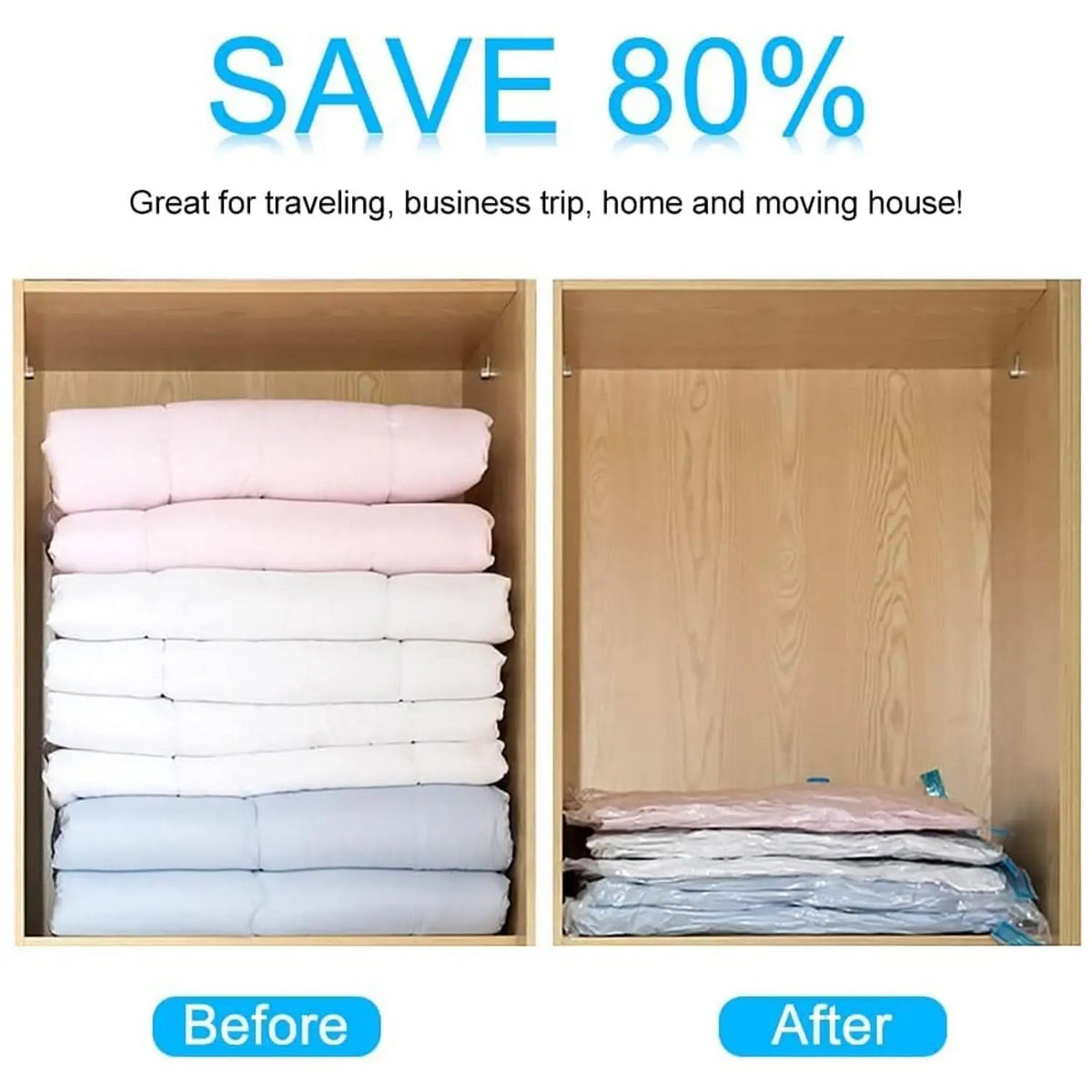 Vacuum Storage Bags Set with Hand Pump & Shirt Clips (5pc) HP DD