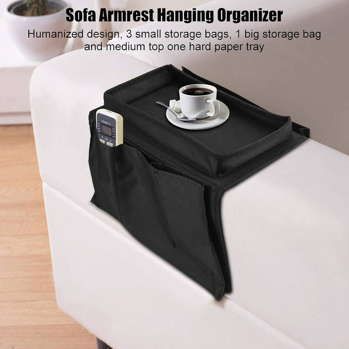 Black Sofa Armrest Hanging Storage Bag – Ideal for Magazines, iPad & Books HP DD
