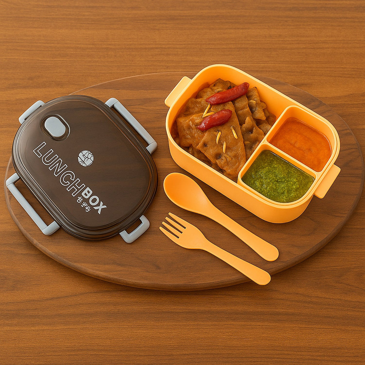 Home Chef Premium Leak-Proof Lunch Box with 3 Compartments and Spoon – BPA-Free Microwave Safe Tiffin Box with Transparent Locking Lid HP DD