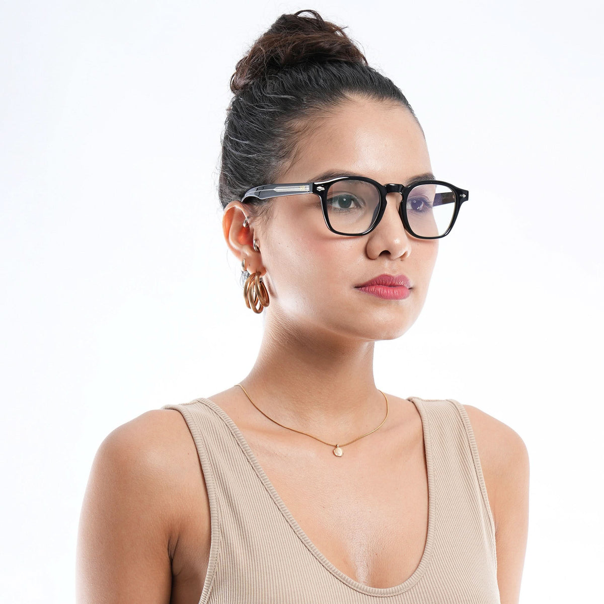 Hexxa Shine Black Square Eyeglasses for Men and Women - view 2