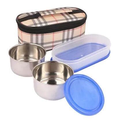 Lunch Box with 2 Round Containers & 1 Oval Container Perfect For Office Use 3 Containers Lunch Box (750 ml) - HalfPe