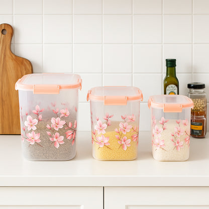 Square 3 Pcs Floral Printed Airtight Storage Container Set  Approx  (3 Pcs Set)