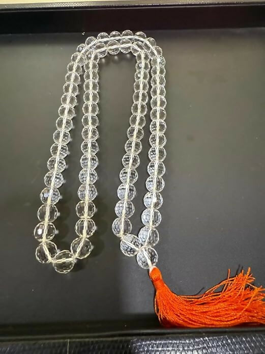Spatikam Mala Pure Natural Crystal Beads Traditional Prayer Necklace for Meditation, Chanting & Spiritual Healing