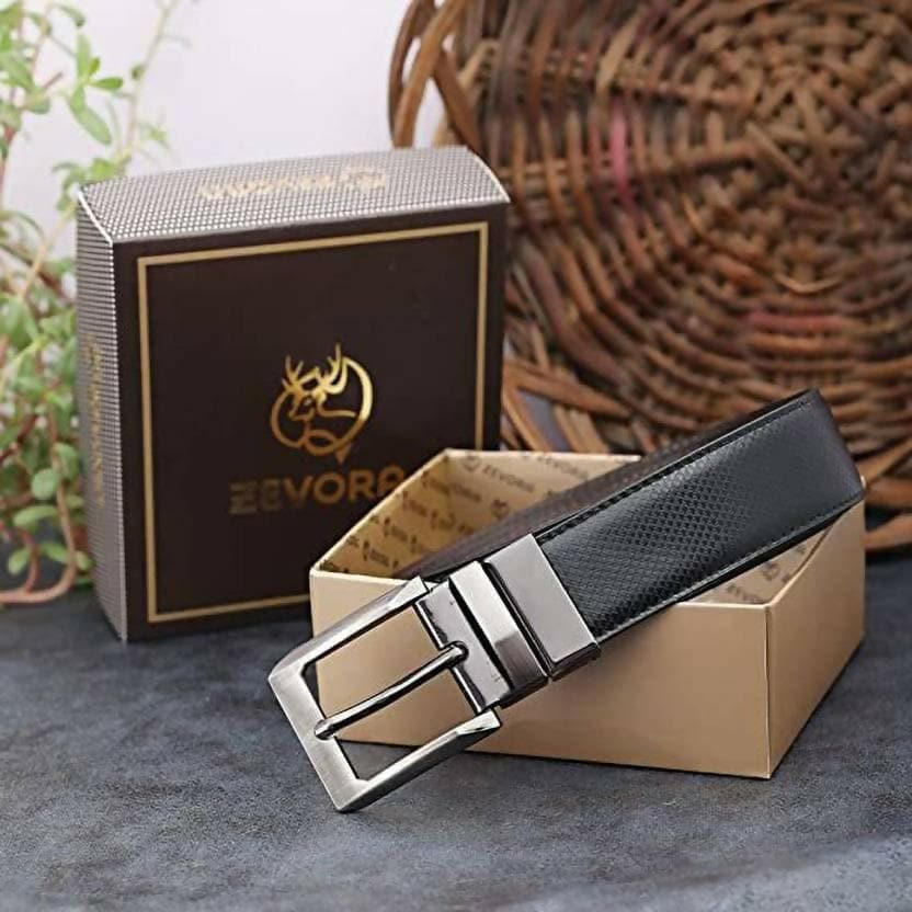 ZEVORA Men Formal, Casual, Party Black, Brown Genuine Leather Reversible Belt. - HalfPe