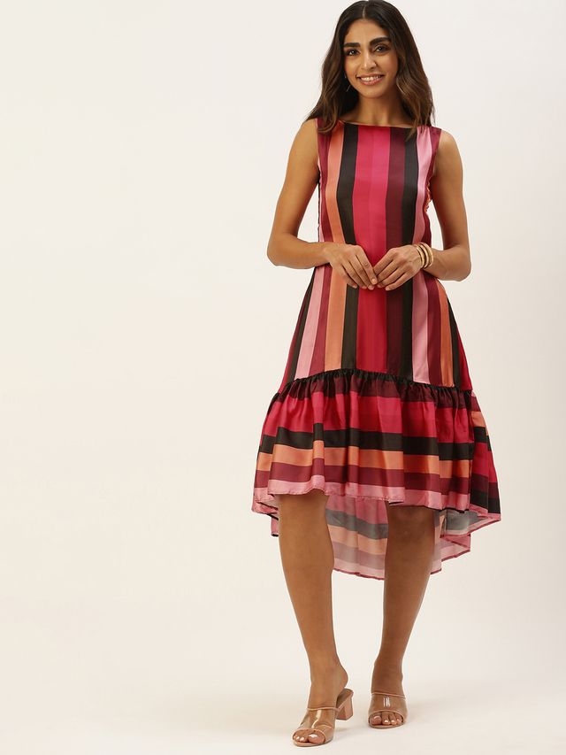 Bollywood Vogue Ready To Wear Multicolored Satin Blend Printed Dress