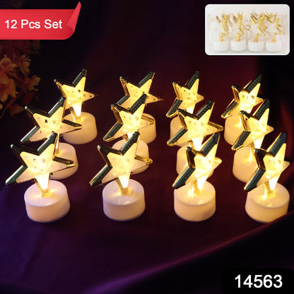 Decorative Star Shaped Flameless LED Candles with  Flickering Light for Home Décor (12 Pc)