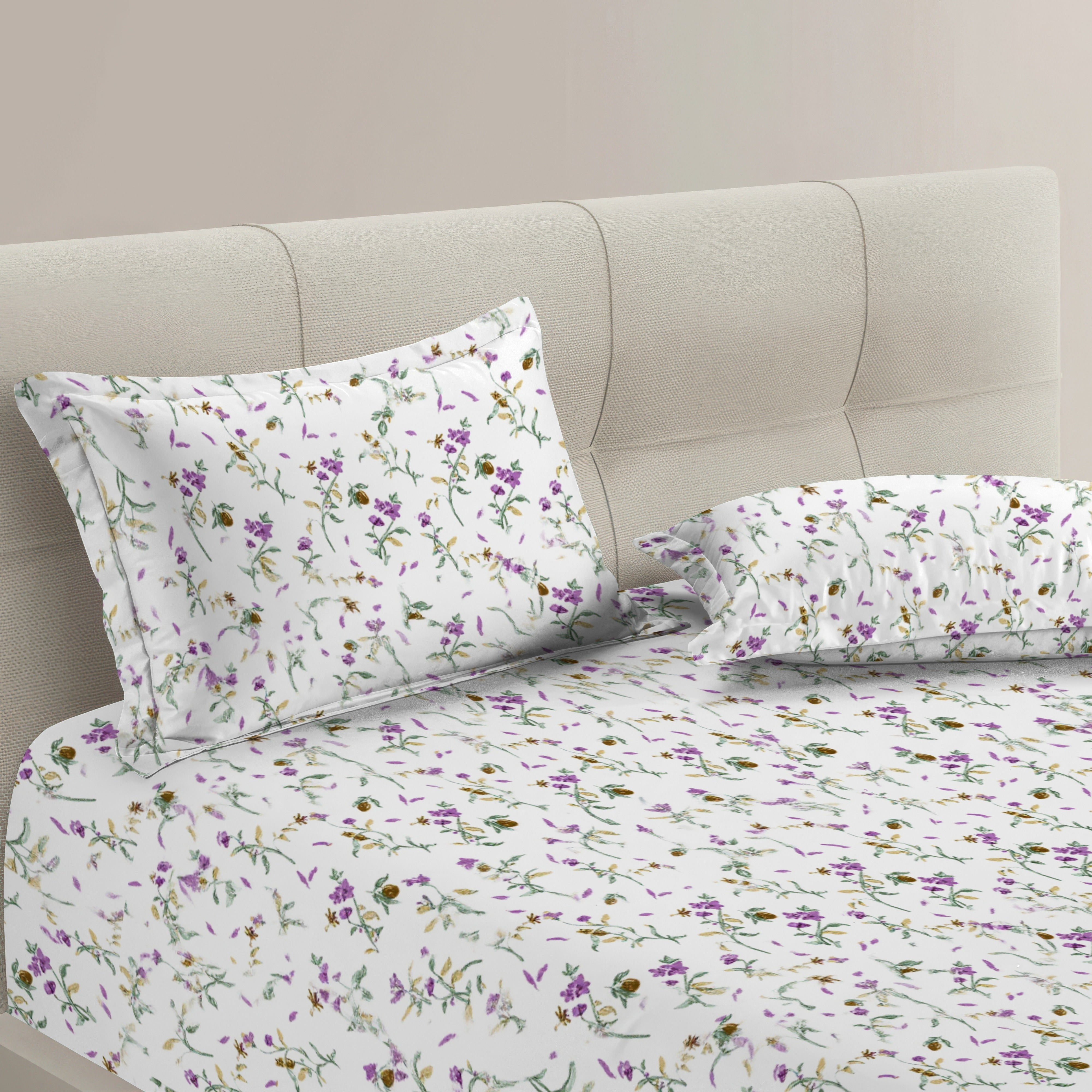 Petal 100% Pure Cotton Collection Percale Super King Bedsheet With 2 Pillow Covers