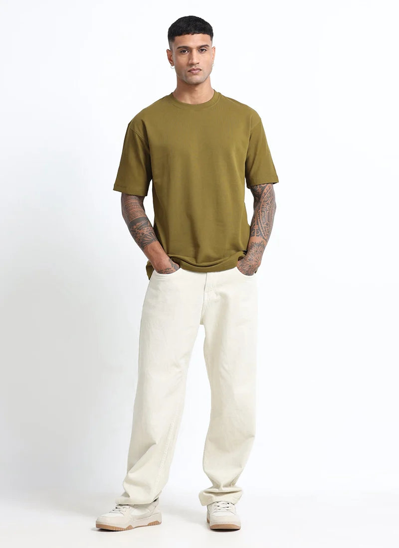 HUSTLE Dark Khaki Olive Relax Fit T-Shirt