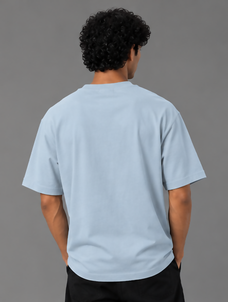 HUSTLE Men's Crew Neck Oversized T-Shirt – Sky Blue(Oversized fit)