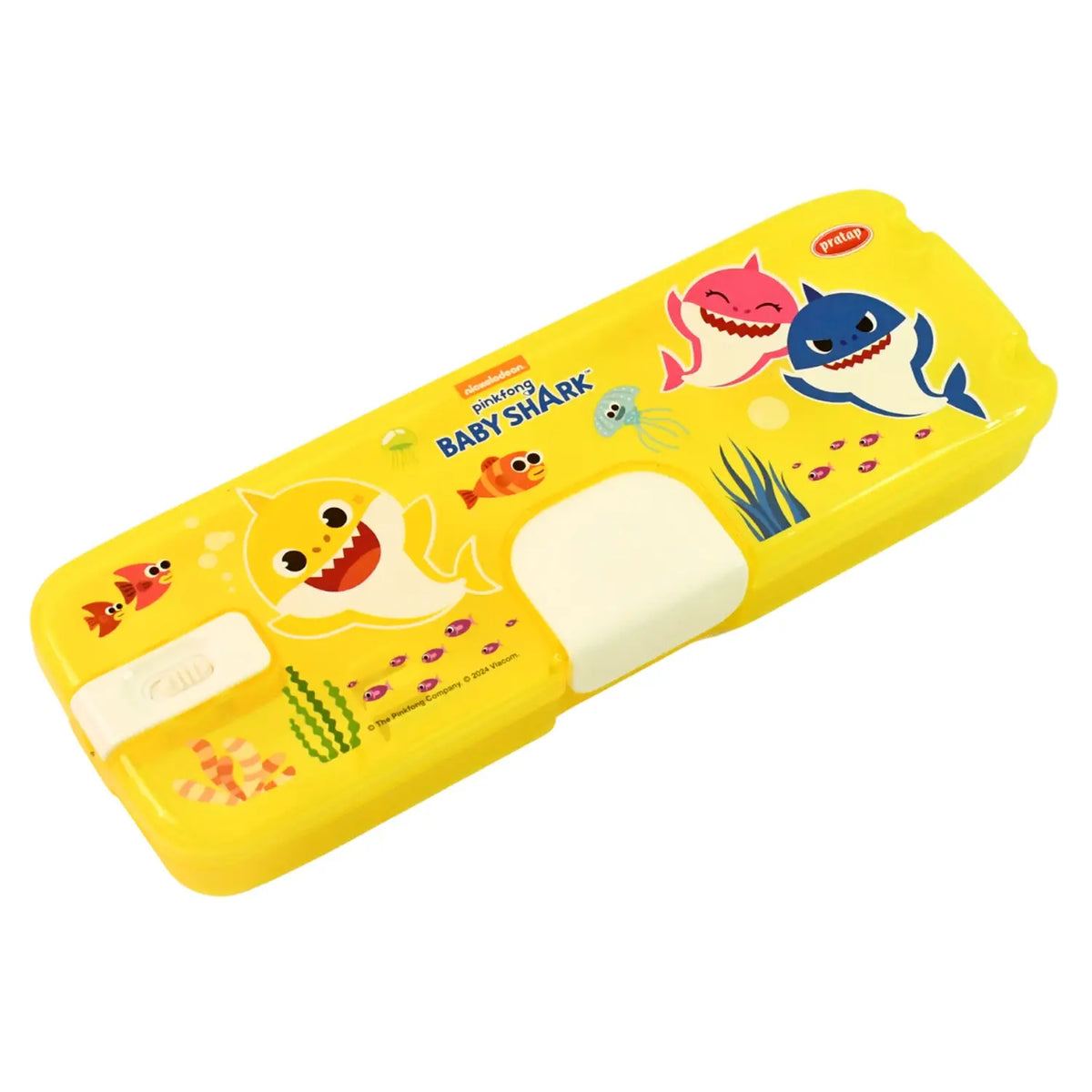 Plastic Pencil Box with LED Light & Cartoon Print – 1 Pc Dual Compartment Stationery Organizer Case for Kids HP DD