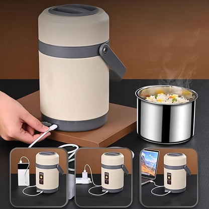Vacuum Pot Heating Lunch Box USB Electric Heated Lunch Boxes Food Warmer Container Thermal Jar Stainless Steel & Office School Child Warmer (2 Ltr.)
